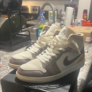 Nike Jordan 1 Men's Sneakers - “Craft” Cream and Brown with aqua accents
